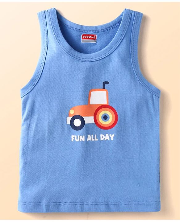 Babyhug 100% Cotton Knit Sleeveless Sando Tractors Print Pack of 3 - Multicolour