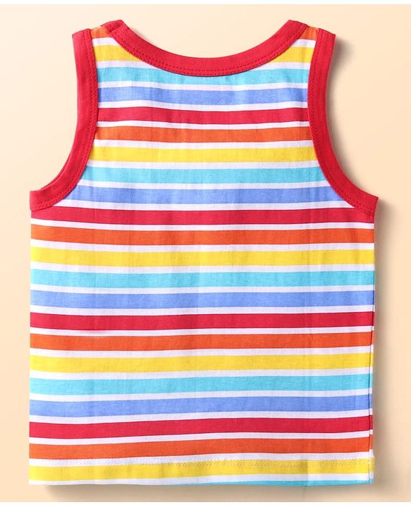 Babyhug 100% Cotton Knit Sleeveless Sando Tractors Print Pack of 3 - Multicolour