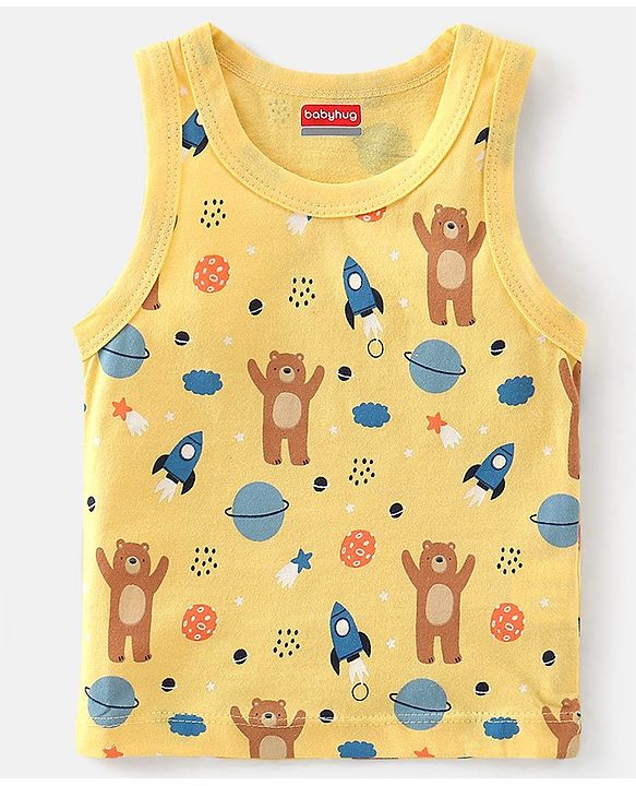 Babyhug 100% Cotton Knit Sleeveless Bear Print Sando Pack of 3 - Multicolour