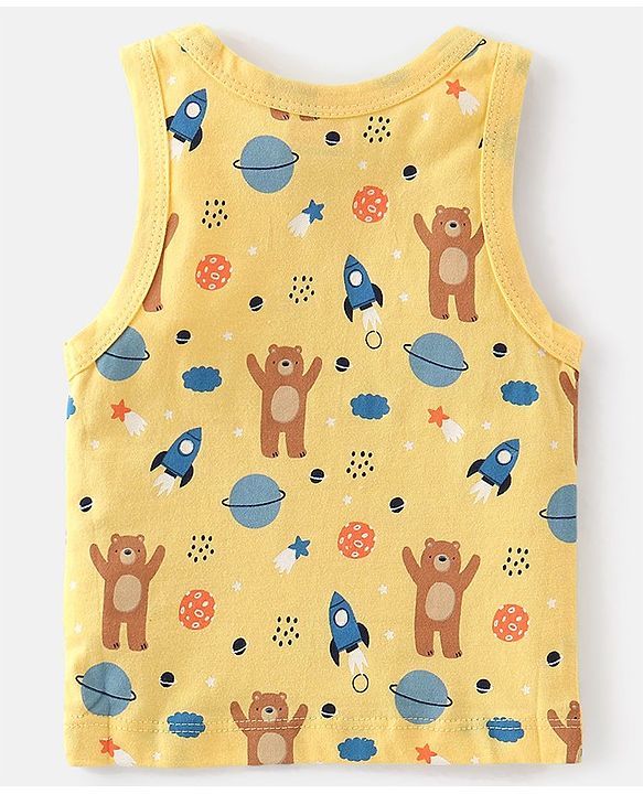 Babyhug 100% Cotton Knit Sleeveless Bear Print Sando Pack of 3 - Multicolour