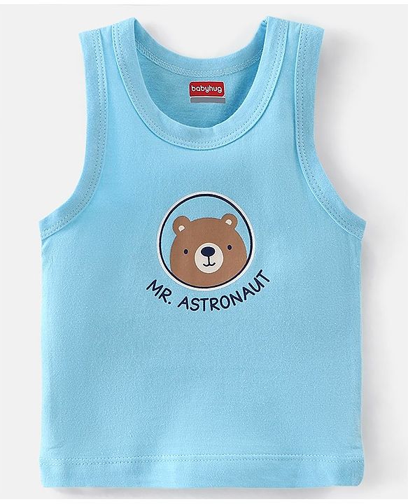 Babyhug 100% Cotton Knit Sleeveless Bear Print Sando Pack of 3 - Multicolour