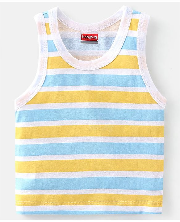 Babyhug 100% Cotton Knit Sleeveless Bear Print Sando Pack of 3 - Multicolour