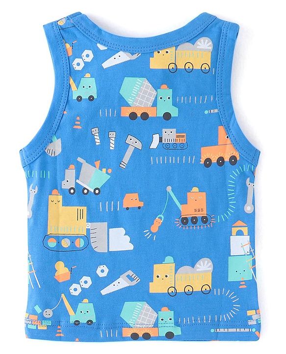 Babyhug 100% Cotton Knit Sleeveless Sando Vehicles Print Pack of 3 - Multicolour