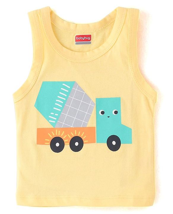 Babyhug 100% Cotton Knit Sleeveless Sando Vehicles Print Pack of 3 - Multicolour
