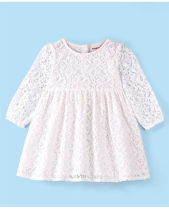 Babyhug Woven Full Sleeves Lace Frock with Leopard Design Shrug - White & Brown
