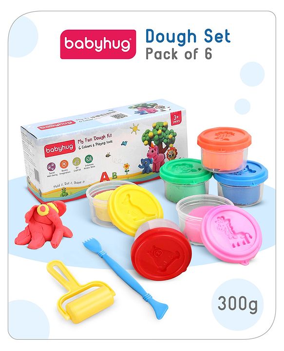 Babyhug Dough Set Pack of 6 - 300 g | Colorful Dough Kit for Creative Play | Ignites Imagination & Colorful Creation Skills | Non-Toxic | BIS Certified