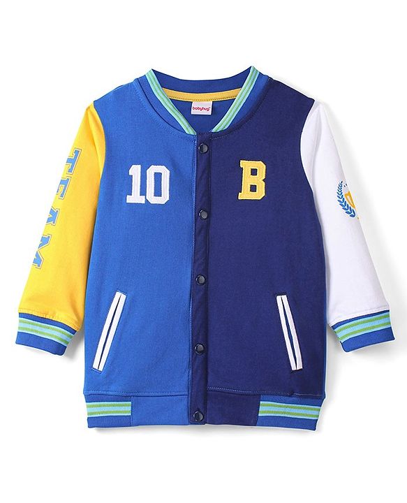 Babyhug Cotton Knit Full Sleeves Bomber Style Sweatjacket With Text Graphics - Navy Blue