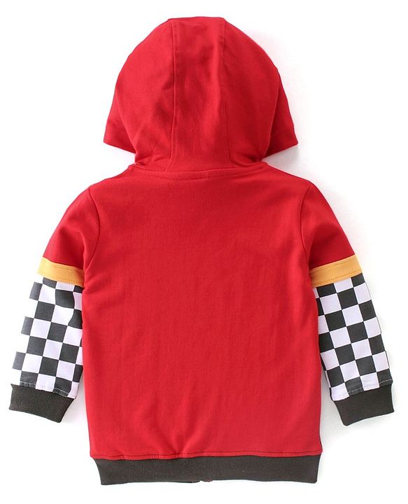 Babyhug Full Sleeves Super Racer Printed Sweatjacket with Zipper & Hood - Red