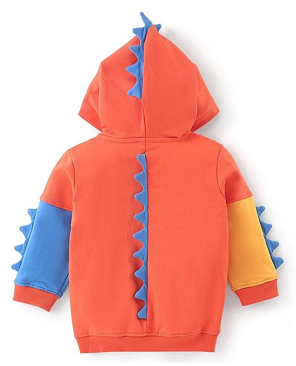 Babyhug Cotton Knit Full Sleeves Woven Sweatjacket Dino Design - Orange