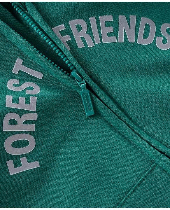 Babyhug Full Sleeves Sweatjacket with Zipper Hood & Fur Detailing on Sleeves - Dark Green