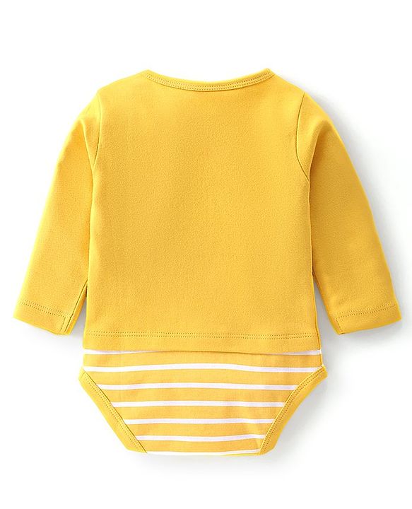 Babyhug 100% Cotton Full Sleeves Onesies Fox Print with Shoulder Snap Buttons - Yellow