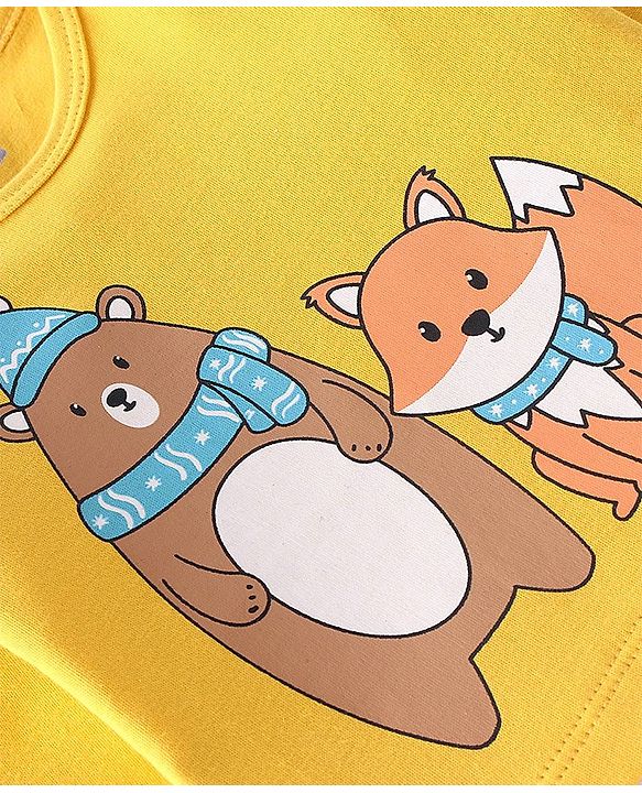 Babyhug 100% Cotton Full Sleeves Onesies Fox Print with Shoulder Snap Buttons - Yellow