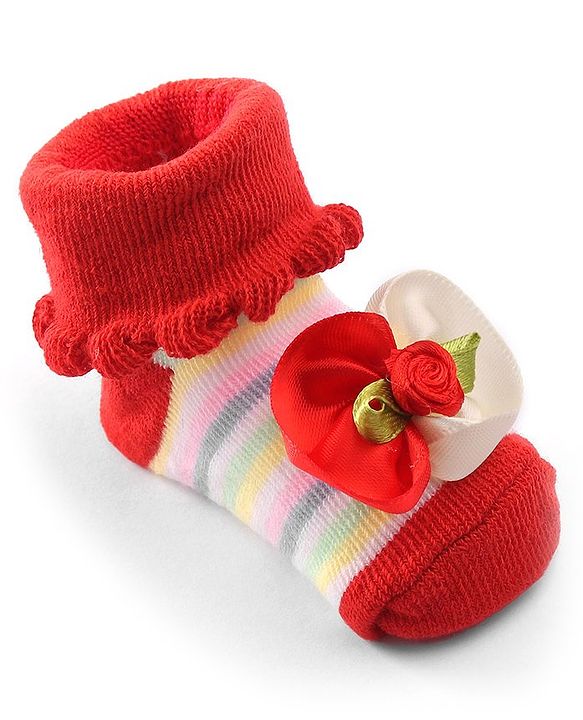 Cute Walk by Babyhug Sock Shoes With Flower Applique - Red