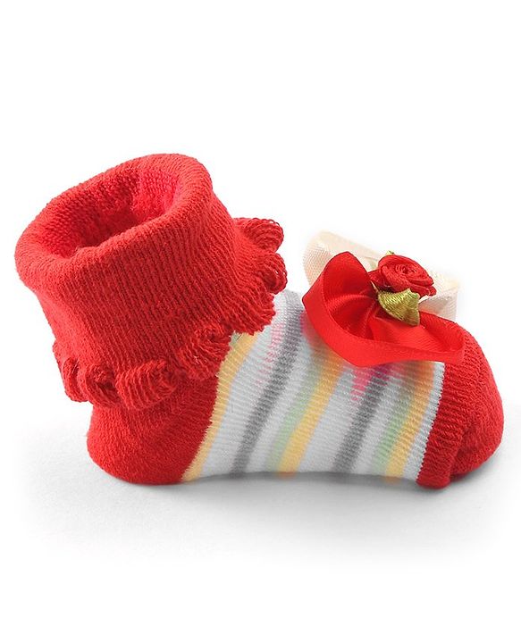 Cute Walk by Babyhug Sock Shoes With Flower Applique - Red