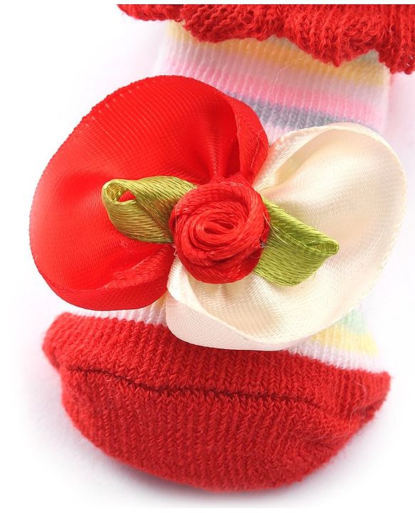 Cute Walk by Babyhug Sock Shoes With Flower Applique - Red