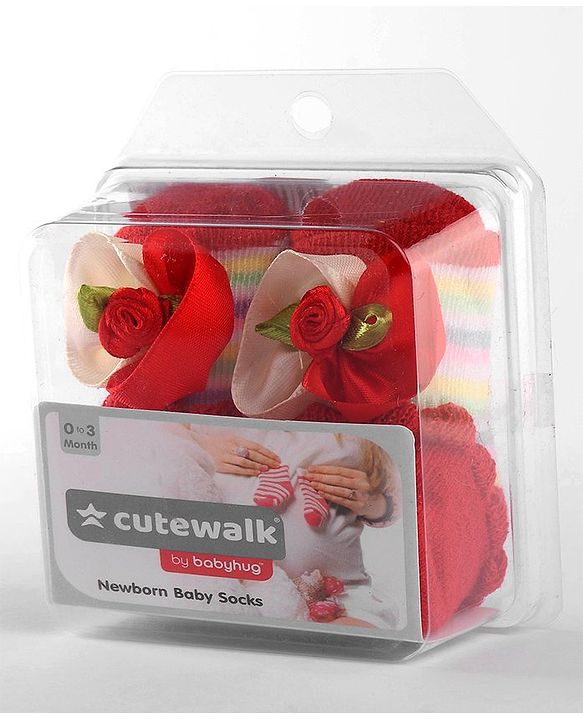 Cute Walk by Babyhug Sock Shoes With Flower Applique - Red