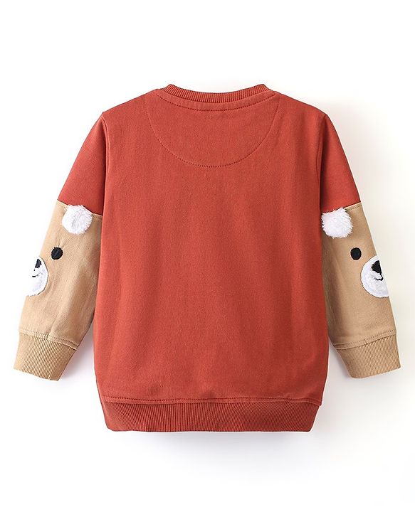 Babyhug Full Sleeves Sweatshirt with Graphics & Fur Detailing - Brown