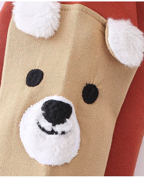 Babyhug Full Sleeves Sweatshirt with Graphics & Fur Detailing - Brown
