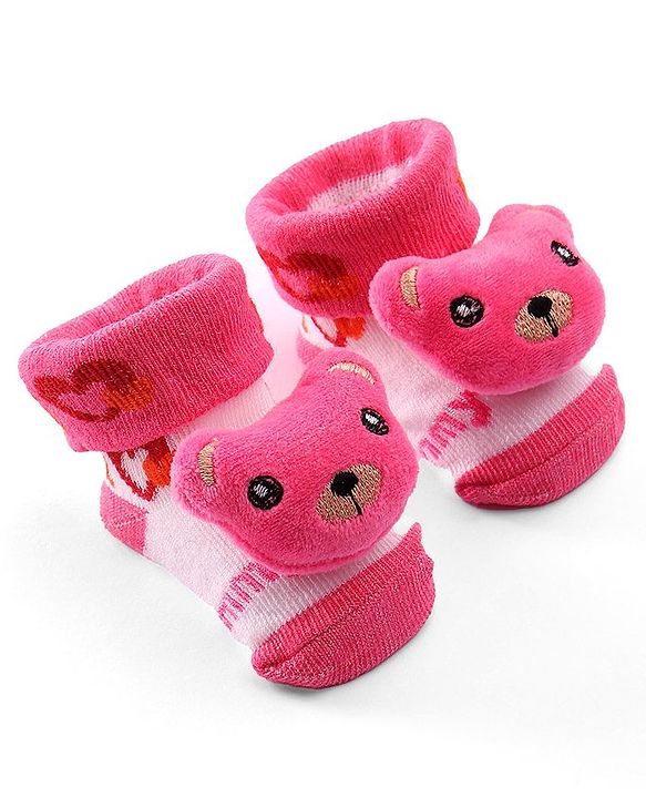 Cute Walk by Babyhug Socks Shoes with Bear Applique - Light Pink