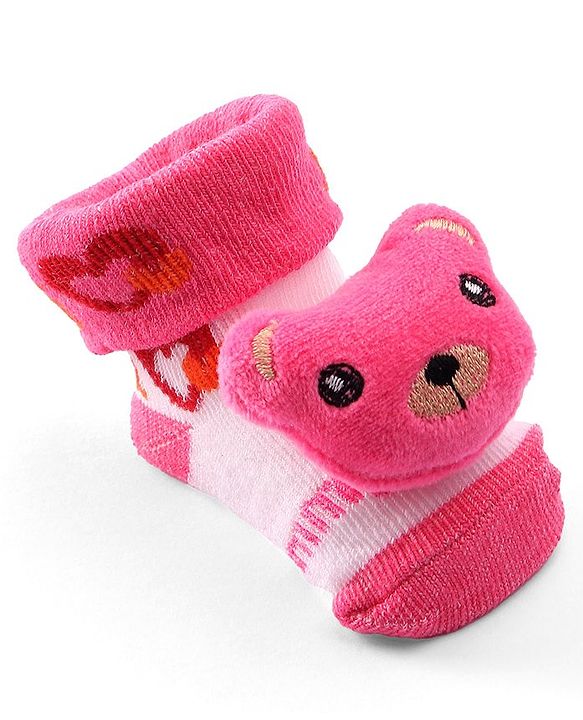 Cute Walk by Babyhug Socks Shoes with Bear Applique - Light Pink