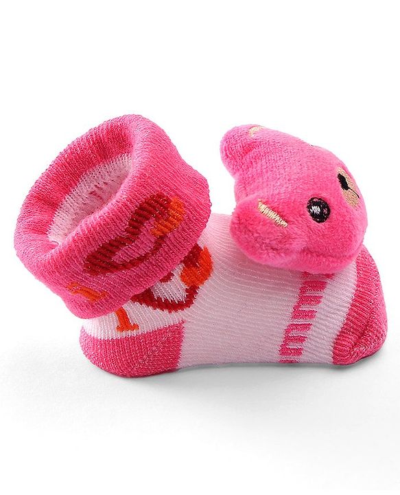 Cute Walk by Babyhug Socks Shoes with Bear Applique - Light Pink