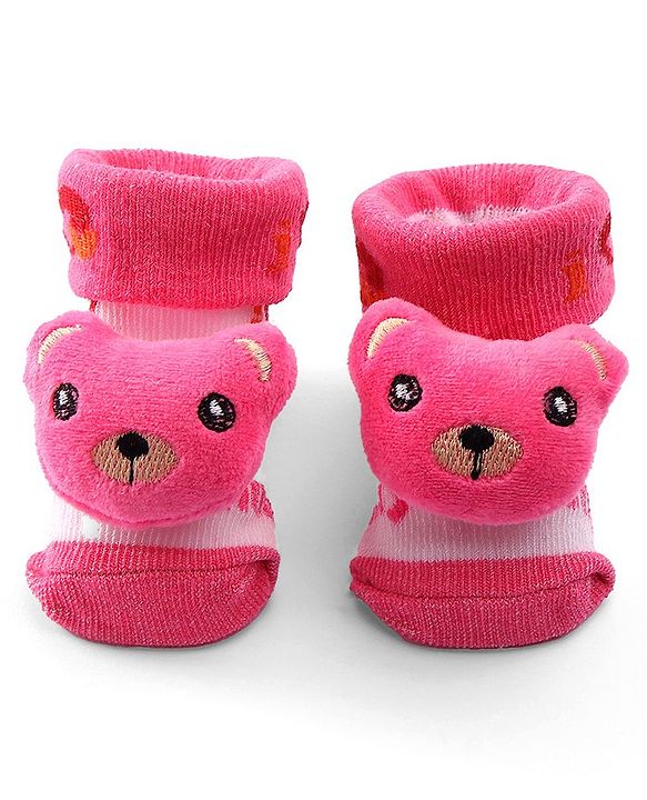 Cute Walk by Babyhug Socks Shoes with Bear Applique - Light Pink