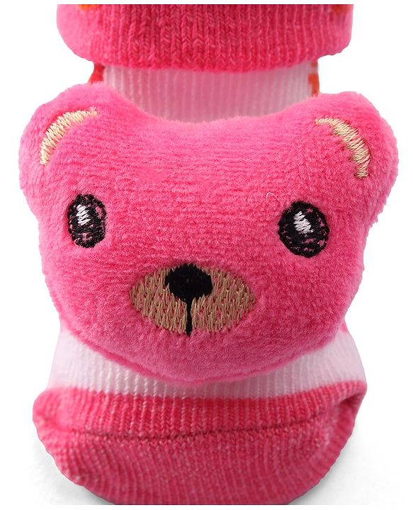 Cute Walk by Babyhug Socks Shoes with Bear Applique - Light Pink