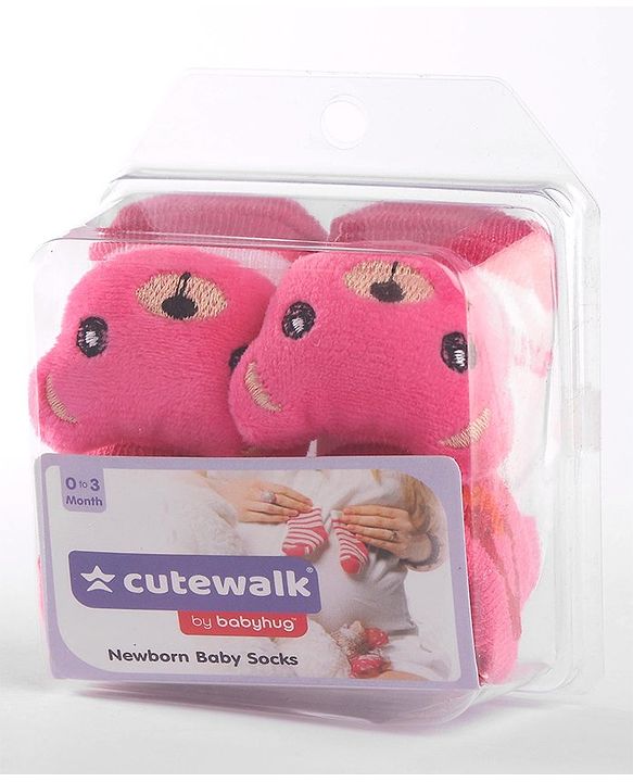 Cute Walk by Babyhug Socks Shoes with Bear Applique - Light Pink