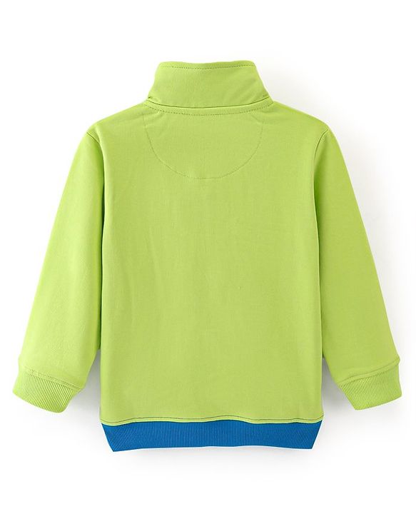 Babyhug Cotton Knit Full Sleeves High Neck Sweatshirt With Graphics- Green & Blue