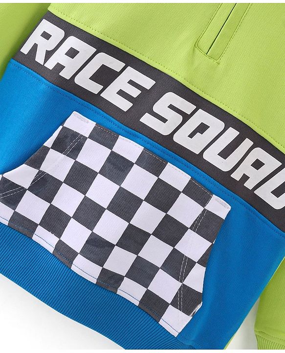 Babyhug Cotton Knit Full Sleeves High Neck Sweatshirt With Graphics- Green & Blue