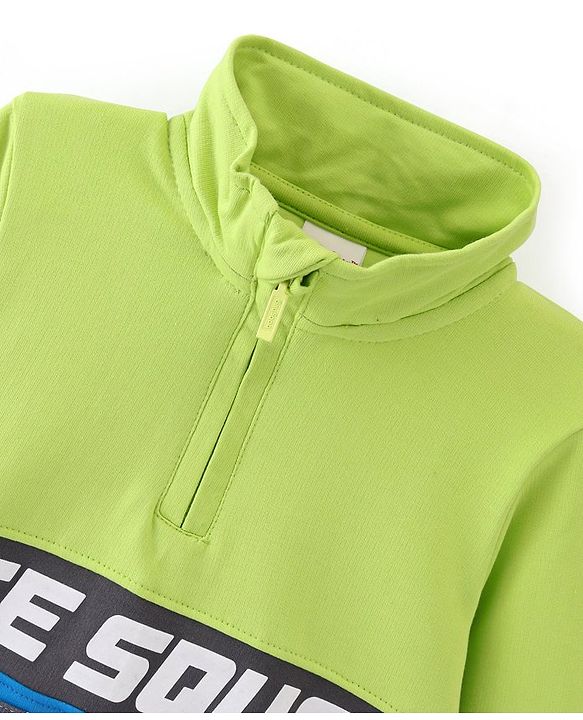 Babyhug Cotton Knit Full Sleeves High Neck Sweatshirt With Graphics- Green & Blue