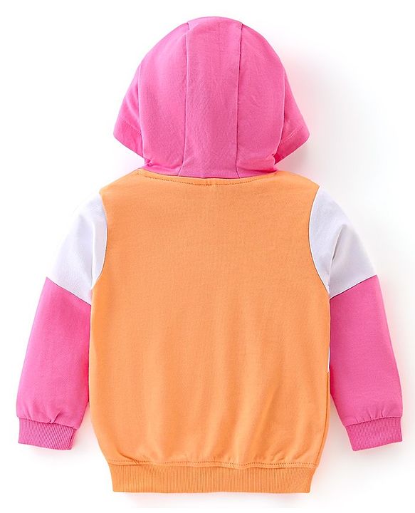 Babyhug 100% Cotton Knit Full Sleeves Hooded Sweatshirt & Lounge Pant Set with Text Print - Pink & Orange