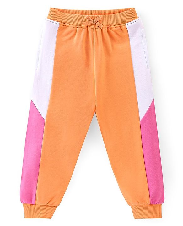 Babyhug 100% Cotton Knit Full Sleeves Hooded Sweatshirt & Lounge Pant Set with Text Print - Pink & Orange