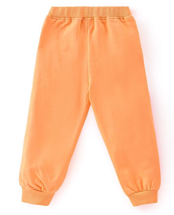 Babyhug 100% Cotton Knit Full Sleeves Hooded Sweatshirt & Lounge Pant Set with Text Print - Pink & Orange