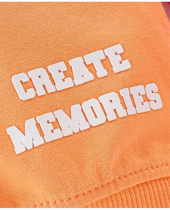 Babyhug 100% Cotton Knit Full Sleeves Hooded Sweatshirt & Lounge Pant Set with Text Print - Pink & Orange
