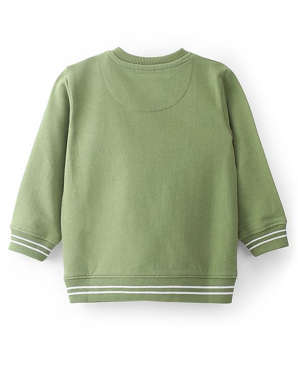 Babyhug Cotton Knit Full Sleeves Bear Printed Sweatshirt - Olive Green