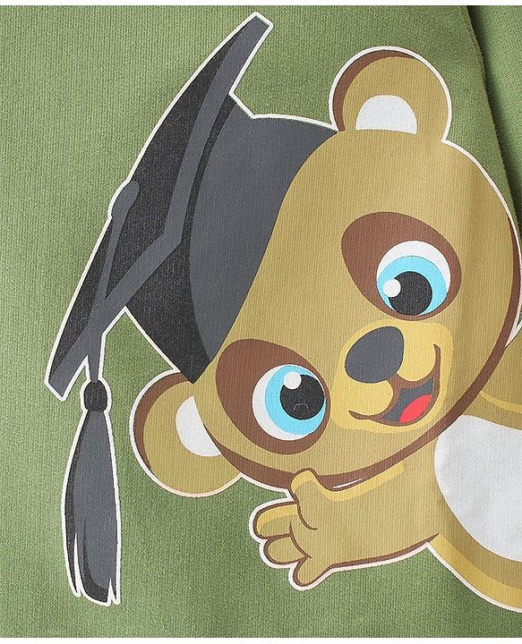 Babyhug Cotton Knit Full Sleeves Bear Printed Sweatshirt - Olive Green