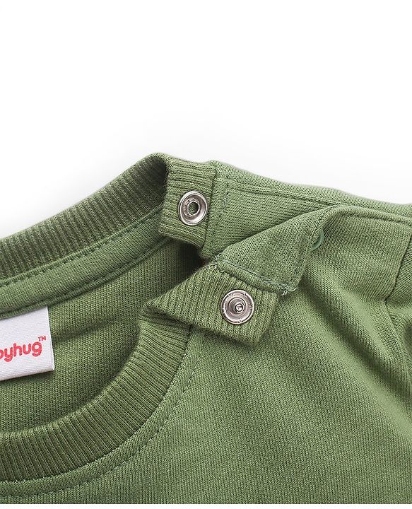 Babyhug Cotton Knit Full Sleeves Bear Printed Sweatshirt - Olive Green