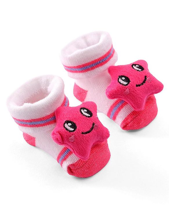 Cute Walk by Babyhug Socks Shoes with Star Applique - Light Pink