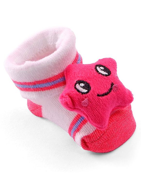 Cute Walk by Babyhug Socks Shoes with Star Applique - Light Pink