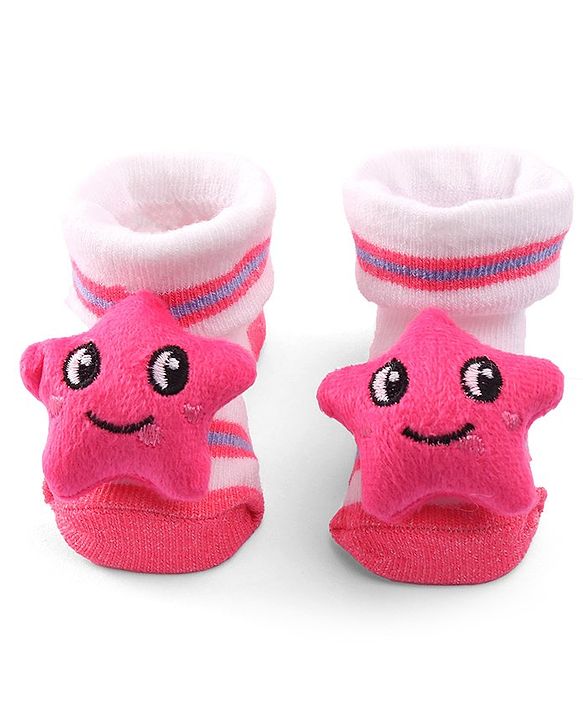 Cute Walk by Babyhug Socks Shoes with Star Applique - Light Pink
