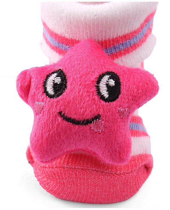Cute Walk by Babyhug Socks Shoes with Star Applique - Light Pink