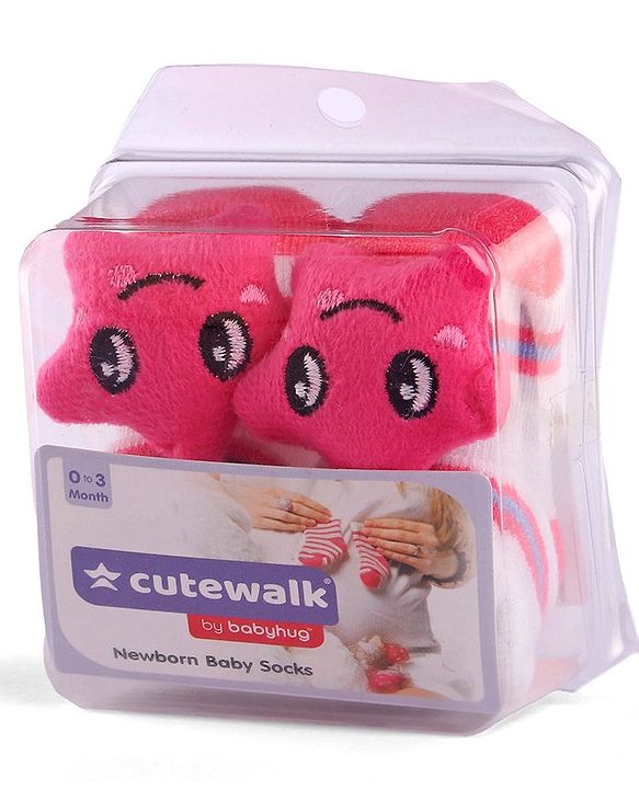 Cute Walk by Babyhug Socks Shoes with Star Applique - Light Pink