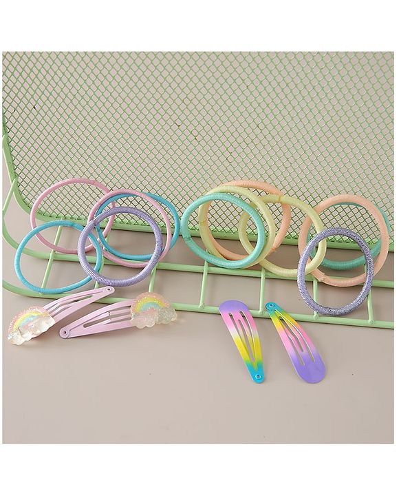 Babyhug Combo Set of 4 Snap Clips & 12  Hair Rubber Bands - Multicolor