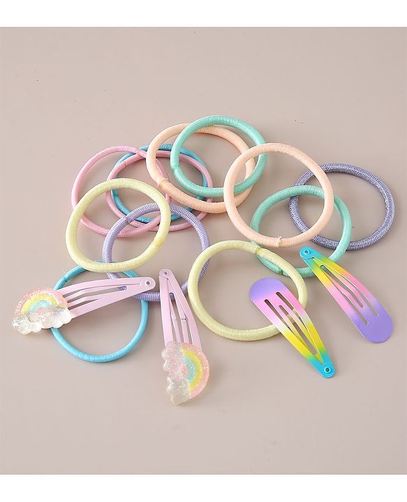 Babyhug Combo Set of 4 Snap Clips & 12  Hair Rubber Bands - Multicolor