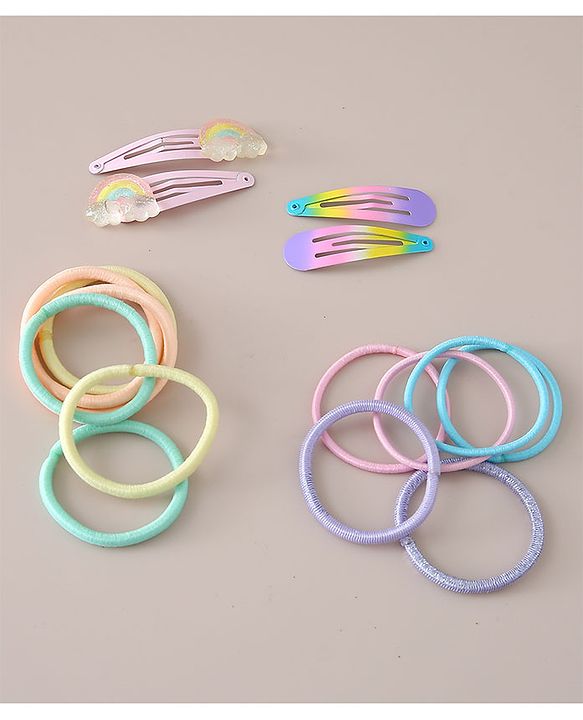 Babyhug Combo Set of 4 Snap Clips & 12  Hair Rubber Bands - Multicolor