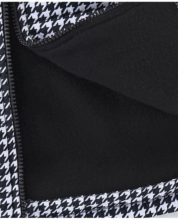 Pine Kids Full Sleeves Checked Print Medium Winter Hooded Jacket - Black & White
