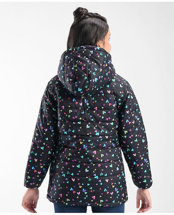 Pine Kids Full Sleeves Hooded All Over Heart Printed Jacket - Multicolor