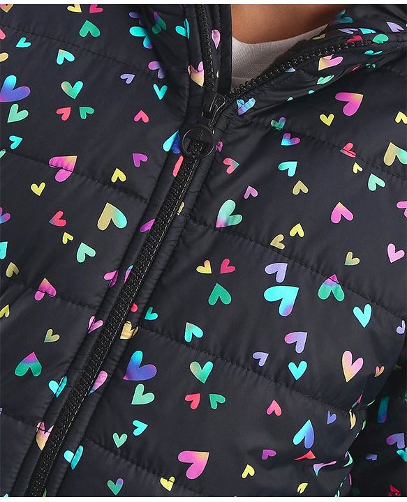 Pine Kids Full Sleeves Hooded All Over Heart Printed Jacket - Multicolor