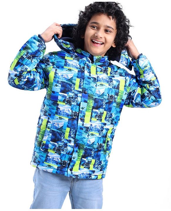 Pine Kids Full Sleeves Abstract Printed Medium Winter Jacket - Multicolor